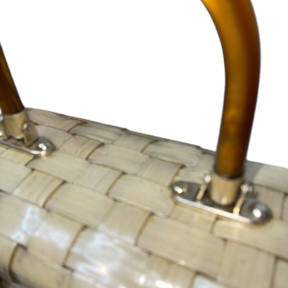 Vintage Lucite Small Bag Tan/Brown Kiss Lock Open Tigers Eye Hinged Open - Picture 6 of 15